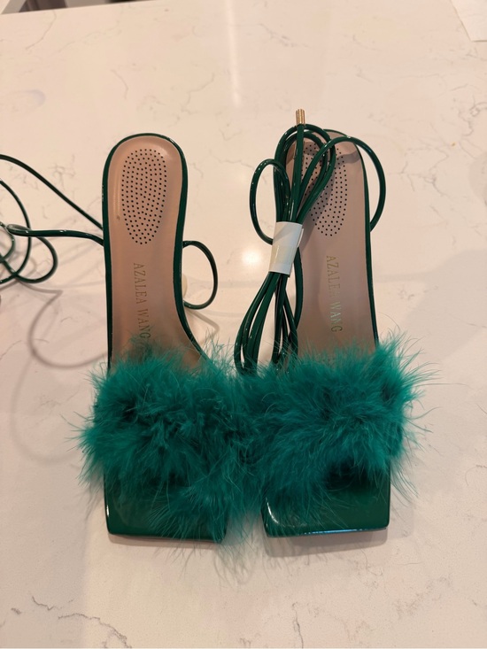 Azalea Wang Shoes - Azalea Wang Emerald Feather Lace-Up High Heels